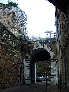 North side of Prince Edward's Gate at the Charles V Wall, with sentry box and plaque at left Prince Edward's Gate.jpg