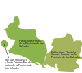 Provincia de San Salvador desde 1529 a 1530, en verde las poblaciones náhuas y en café claro las poblaciones chontales.