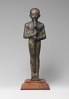 Ptah statue; 1070–712 BC; bronze, gold leaf and glass; height: 29.5 cm; Metropolitan Museum of Art