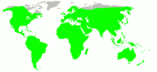 Distribución de Rattus rattus, en verde.