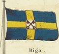 Rīgas karoga variants no zviedru karaļa, kā aprakstīts Johnson's new chart of national emblems, 1868.