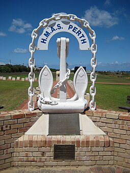 One of the destroyer's anchors preserved at Rockingham Naval Memorial Park Rockingham Naval Memorial Park, anchor of HMAS Perth (D 38).jpg