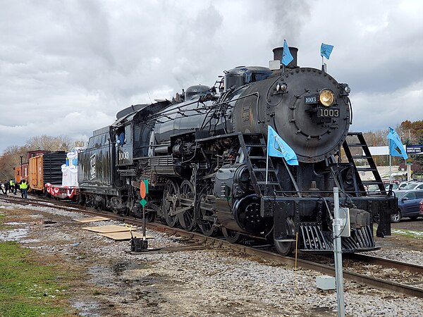 Soo Line 1003, a 2-8-2, in Slinger, Wisconsin, on November 2, 2019.