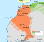 La dynastie Saadi dans sa plus grande étendue (fin du XVIe siècle)