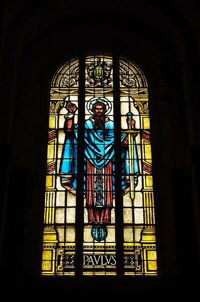 File:Saints Peter & Paul Cathedral (Indianapolis, Indiana), interior, sanctuary, stained glass, St. Paul.jpg