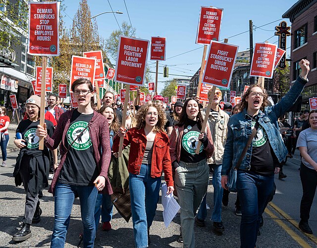 Starbucks workers protesting in Seattle