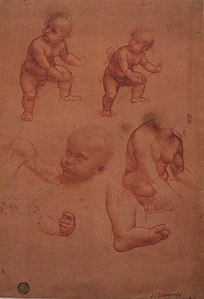 En serie tegninger på et ark med hele eller deler av babyer.