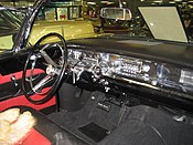 Chrome-finishing at the dashboard and a pillar of a 1957 Buick Roadmaster, a car that became infamous for suddenly losing brake-pressure TallaBuickRoadmaster57Dashboard.jpg