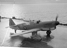 Fairey Firefly on the deck of an aircraft carrier, an example of the type used by 1790 NAS The Firefly - Fleet Air Arm Fighter Aircraft. 8 and 9 February 1943, on the Clyde, on Board HMS Illustrious, the Fairey Firefly the Royal Navy's Latest Aircraft, Is a Two Seater Long Range Fighter, Designed For A14867.jpg