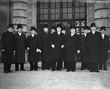 The cabinet of Sweden 1939 and prime minister Hansson.jpg