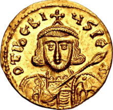 An golden coin depicting Tiberius III
