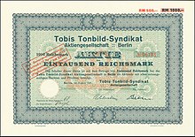 Share of the Tobis Tonbild-Syndikat AG, issued August 1931 Tobis Tonbild-Syndikat AG 1931.jpg