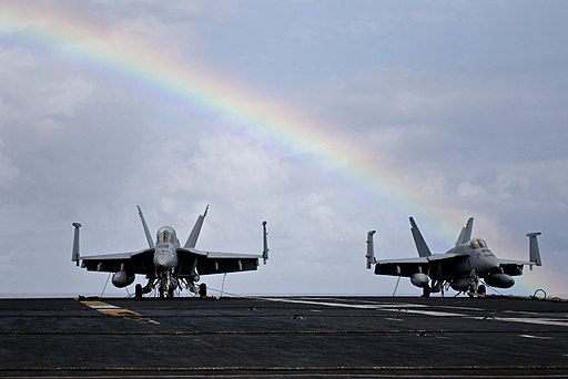 US Navy 111207-N-GZ832-107 F-A-18 E-F Super Hornets are staged on the flight deck of Nimitz-class aircraft carrier USS Carl Vinson (CVN 70)