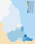 Voting on the referendum in the North East of England
Leave
Remain United Kingdom European Union referendum 2016 voting area results (North East England).svg