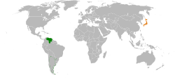 VenezuelaとJapanの位置を示した地図