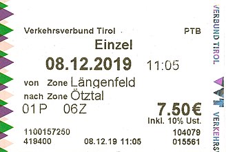 Verkehrsverbund Tirol — Busfahrkarte