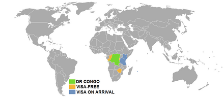 A map showing the visa requirements of Democratic Republic of the Congo