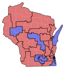 Senate partisan representation
Democratic: 15 seats
Republican: 18 seats WI Senate Partisan Map 1973.svg