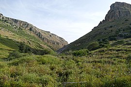 נחל ארבל בין הר ארבל להר ניתאי במבט מח'רבת ואדי חמאם