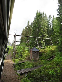 Vattentag för ånglok längs Inlandsbanan, ca 3 km norr om Älvho