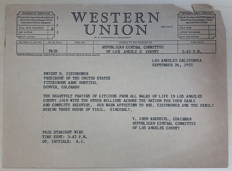 File:Western Union Telegram RCC Eisenhower Sept 26 1955.jpg