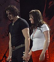 White Blood Cells brought the band to international fame. Members Jack (left) and Meg White (right) became key figures in the 2000s garage rock revival. Whitestripes.jpg