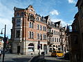 Apartment building with shops in a closed area