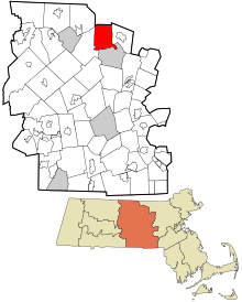 Worcester County Massachusetts incorporated and unincorporated areas Fitchburg highlighted.svg