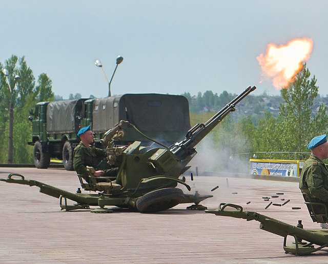 ZU-23-2, a twin barrel 23×152 mm anti-aircraft autocannon from the 1960s still in service with some former members of the Warsaw Pact