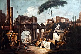 Ruins with a large Arch and Columns by Giuseppe Zais - Gallerie Accademia