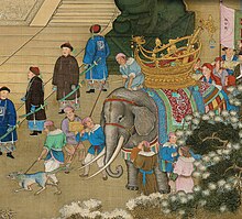 Myanmar (Mian Dian Guo ) delegates in Peking in 1761, at the time of Emperor Qianlong. Wan Guo Lai Zhao Tu /Mo Guo Lai Zhao Tu Mo Guo Lai Zhao Tu Myanmar (Mian Dian Guo ) delegates in Peking in 1761.jpg