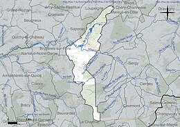 Carte en couleur présentant le réseau hydrographique de la commune