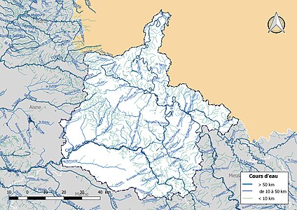 Carte de l'ensemble du réseau hydrographique de le département des Ardennes.