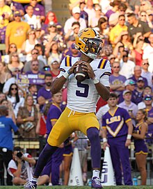 Daniels during his Heisman-winning season in 2023 092323 LSU v Arkansas 022 (53533732203).jpg