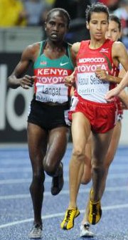 Langat (left) at the 1500 m in Berlin in 2009, with Mariem Alaoui Selsouli