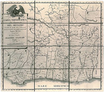 Carta topografica del Dipartimento del Metauro (Giuseppe Zani, 1813, Cartoteca storica delle Marche).