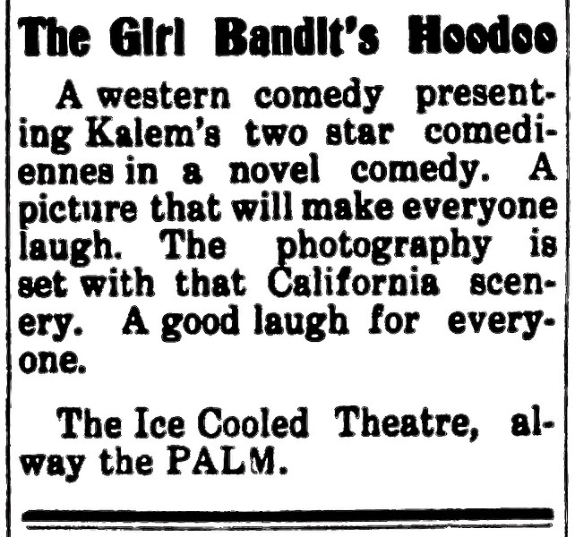 File:1912 Iowa newspaper ad for the film The Girl Bandits' Hoodoo.jpg