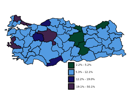 Карта Турции, отражающая уровень грамотности. 1924 г.