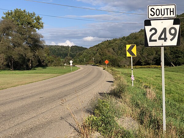 PA 249 southbound at Short Hill Road in Chatham Township