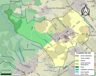 Barevná mapa znázorňující využití půdy.