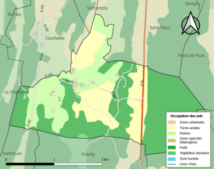 Carte en couleurs présentant l'occupation des sols.