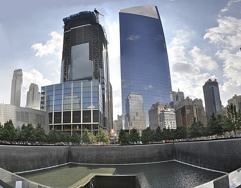 3 World Trade Center on the left and 4 World Trade Center on the right viewed from National September 11 Memorial