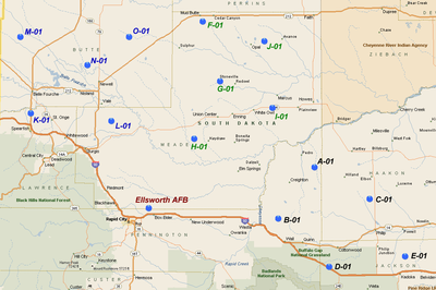 LGM-30 Minuteman Missile Alert Facilities66th MS (black)67th MS (green)68th MS (blue)