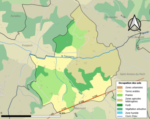 Kolorowa mapa przedstawiająca użytkowanie gruntów.