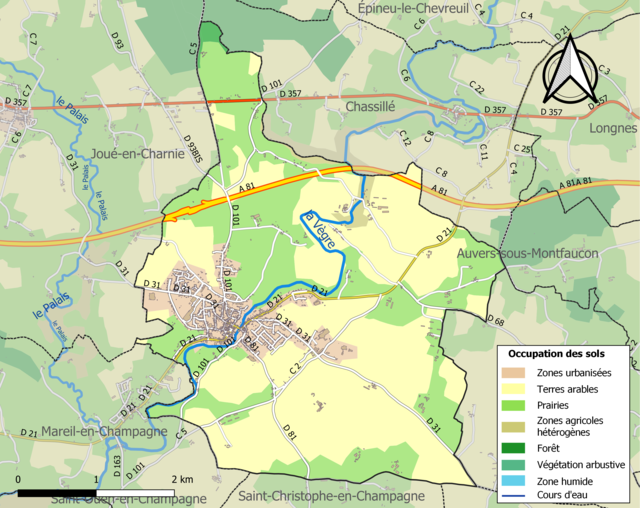 Carte en couleurs présentant l'occupation des sols.