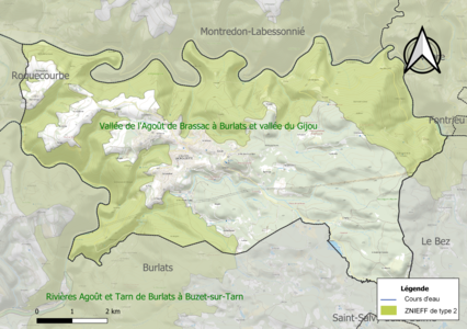 Carte de la ZNIEFF de type 2 sur la commune.