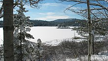 Frozen lake and snowy trees Acadia National Park, frozen lake and snow covered trees.jpg