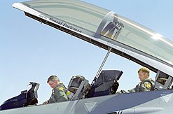 Fogleman preparing to fly a training mission in an F-16 Fighting Falcon, 1995. Air Force Chief of Staff General Ronald R. Fogleman flying an F-16 Fighting Falcon.jpg