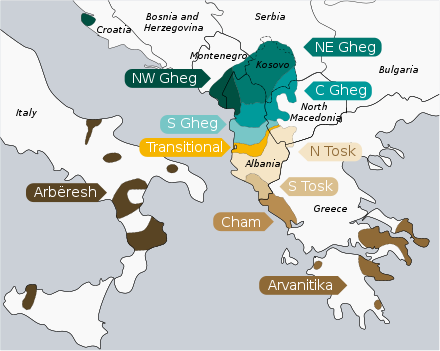 The dialects of the Albanian language in Southern Europe