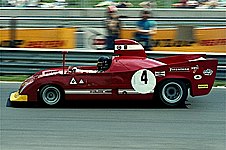 Andrea de Adamich with Alfa Romeo 33TT12 in 1974 at the Nürburgring.